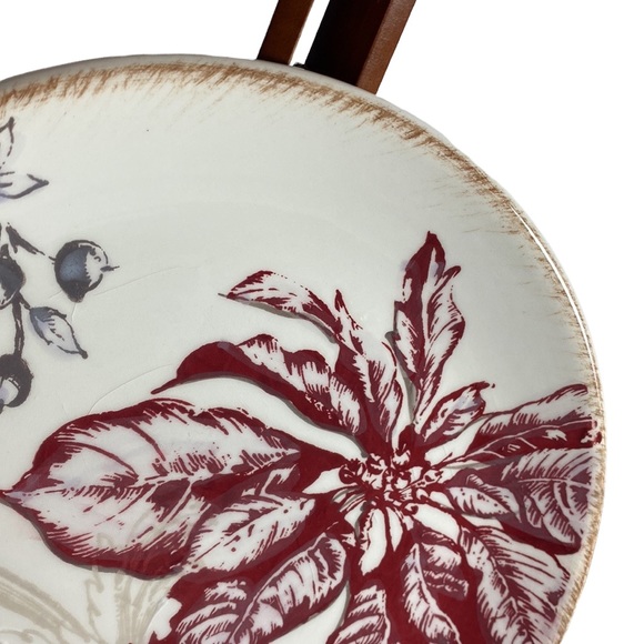 3 William Sonoma Winter Toile 2011 Salad Plates Holly Pomegranate & Poinsettia - Picture 6 of 9